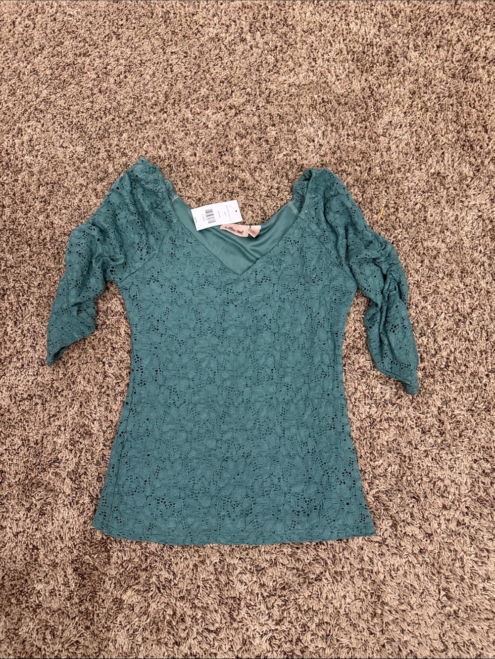 Willow Teal Lace V-Neck Blouse